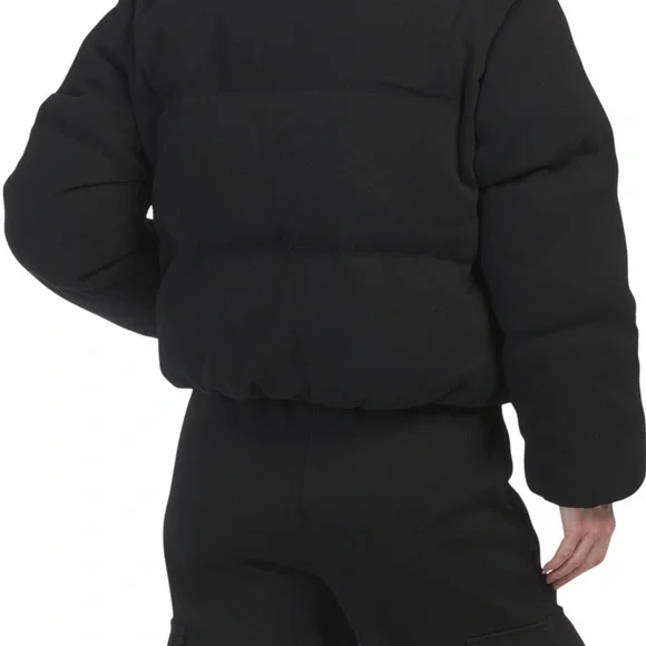 GREY LAB quilted black puffer jacket with matching black cargo pants